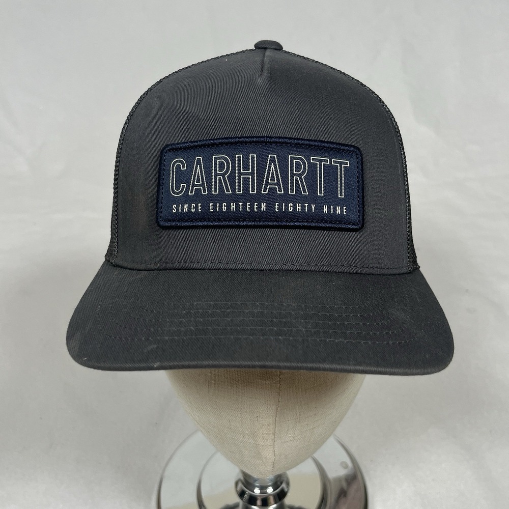 Carhartt Flexfit 110 Canvas Mesh Back Patch Logo SnapBack Trucker Gray Hat 2024